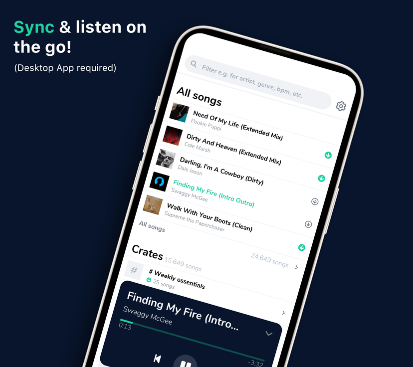 The My DJ Cloud mobile app — sync and listen on the go