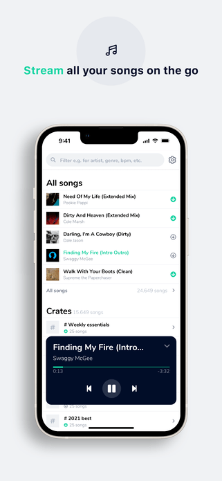 Streaming your songs on the go in the My DJ Cloud app