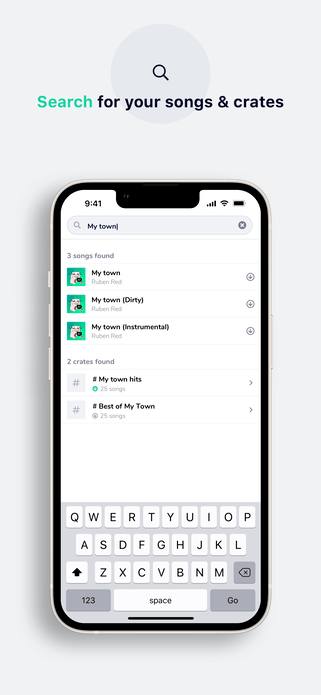 Searching your songs and crates in the My DJ Cloud app