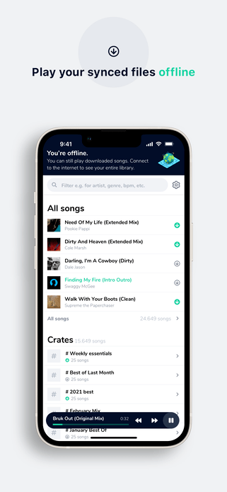 Playing your synced files offline in the My DJ Cloud app